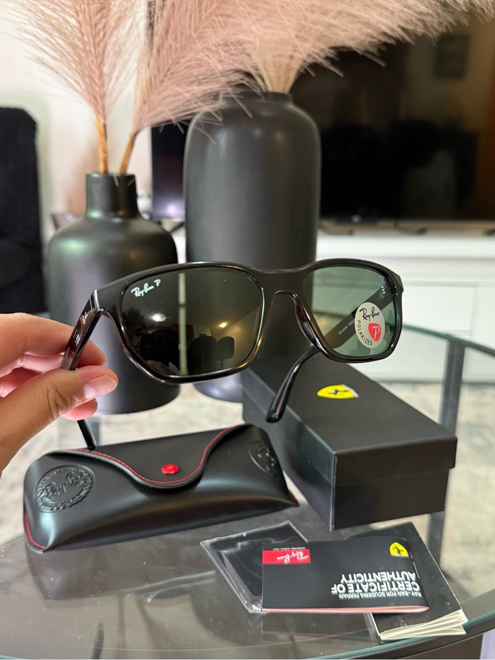 Ray-Ban Black Frame Sunglasses with Green Lenses